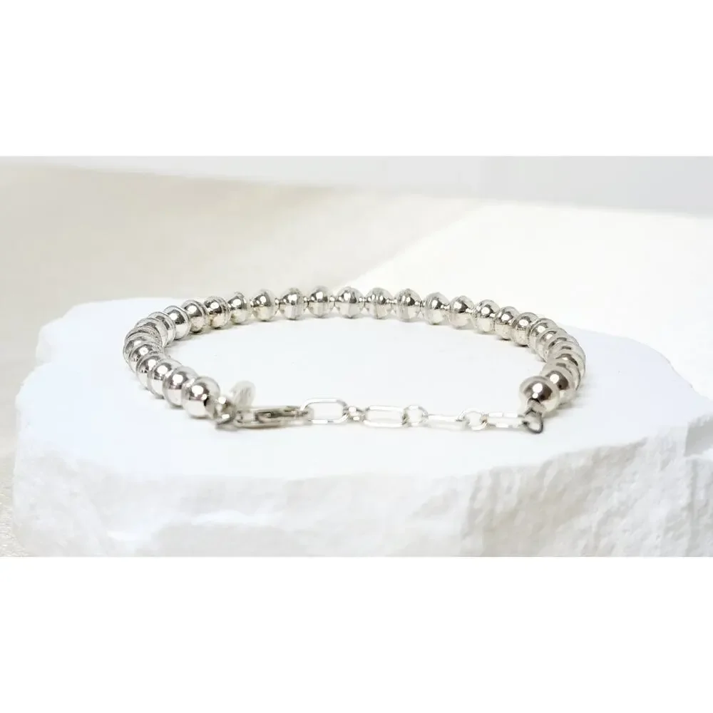 Vintage 925 Sterling Silver Beaded Ball Strand Bracelet 7